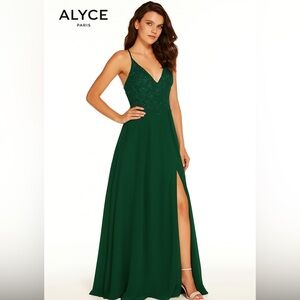 Alyce Paris Elegant Pine Green Evening Gown, style 60062 Size 12